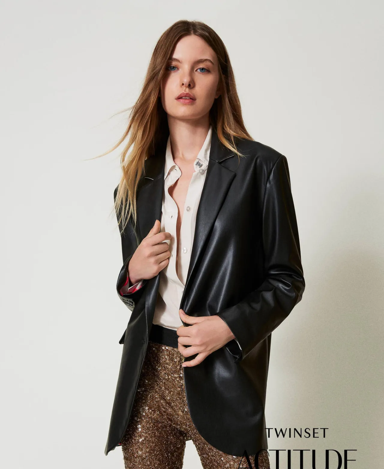 Blousons Et Doudounes | Blazers*TWINSET Milano Blazer MYFO Effet Cuir Noir