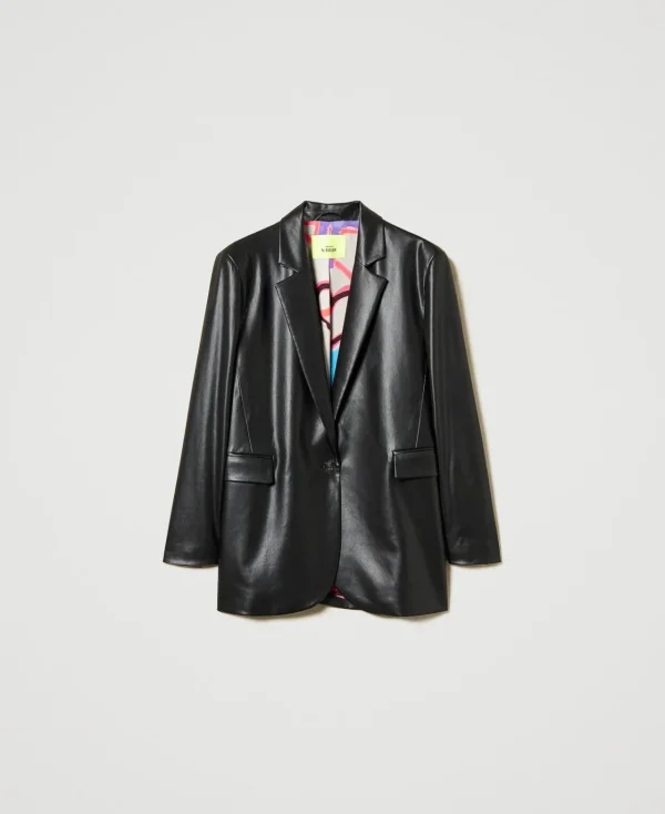 blazer_myfo_effet_cuir_1.webp Blousons Et Doudounes | Blazers*TWINSET Milano Blazer MYFO Effet Cuir Noir