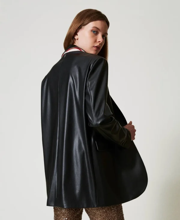 blazer_myfo_effet_cuir_3.webp Blousons Et Doudounes | Blazers*TWINSET Milano Blazer MYFO Effet Cuir Noir