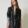 blazer_myfo_effet_cuir_4.webp Blousons Et Doudounes | Blazers*TWINSET Milano Blazer MYFO Effet Cuir Noir