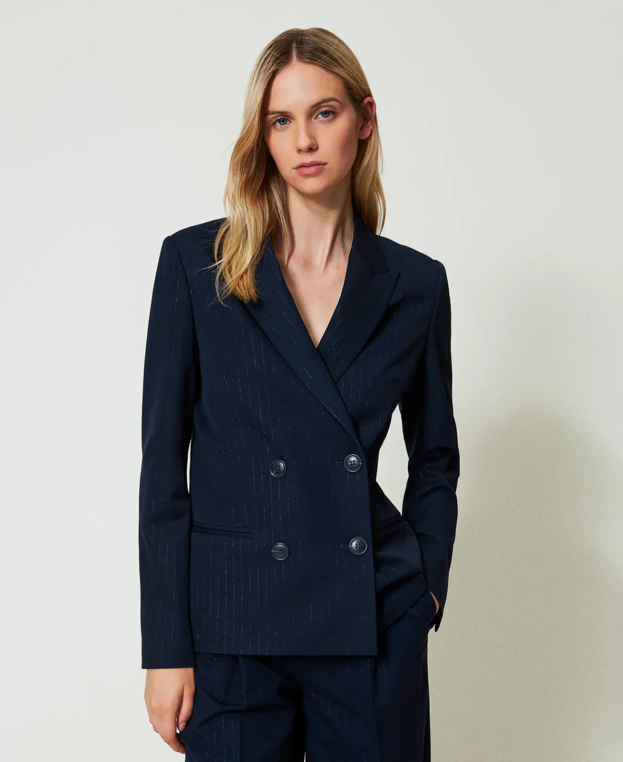 Blousons Et Doudounes | Blazers*TWINSET Milano Blazer Rayé Avec Lurex Indigo Rayure Lurex