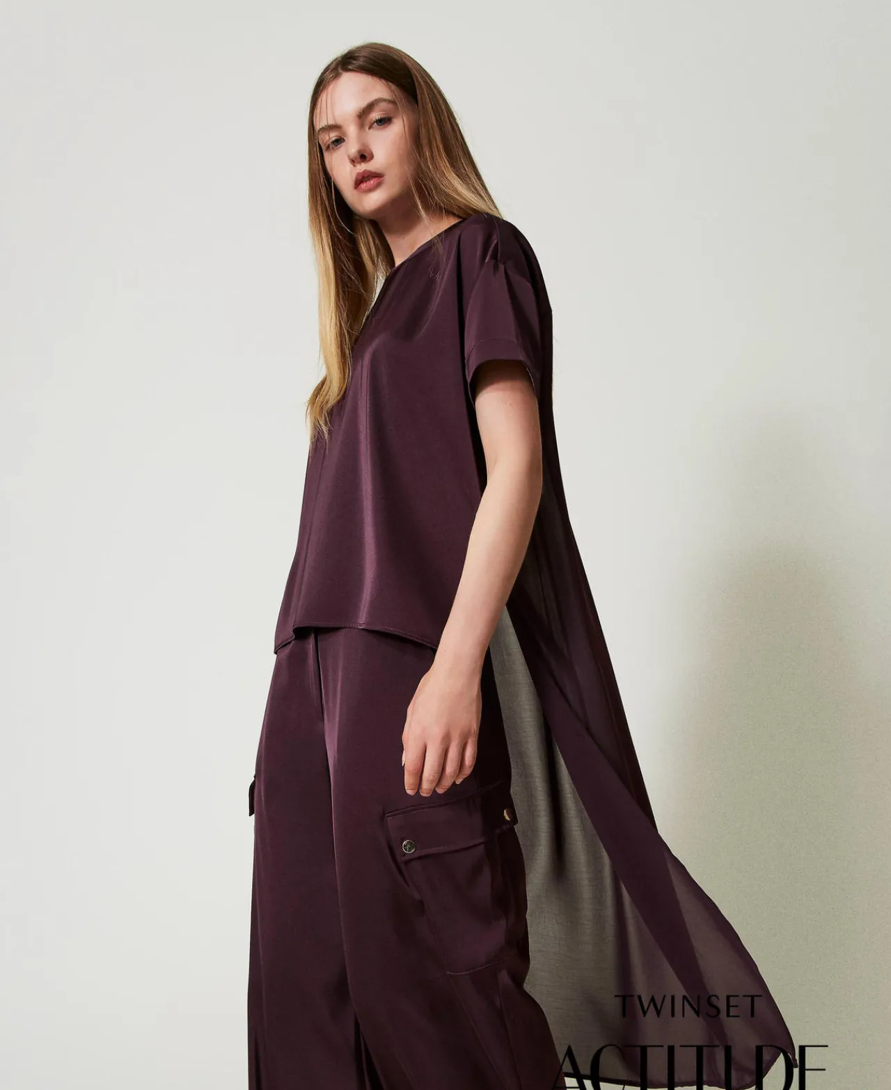 Blouses Et Chemises*TWINSET Milano Blouse Asymétrique En Satin Et Crêpe Georgette Potent Purple
