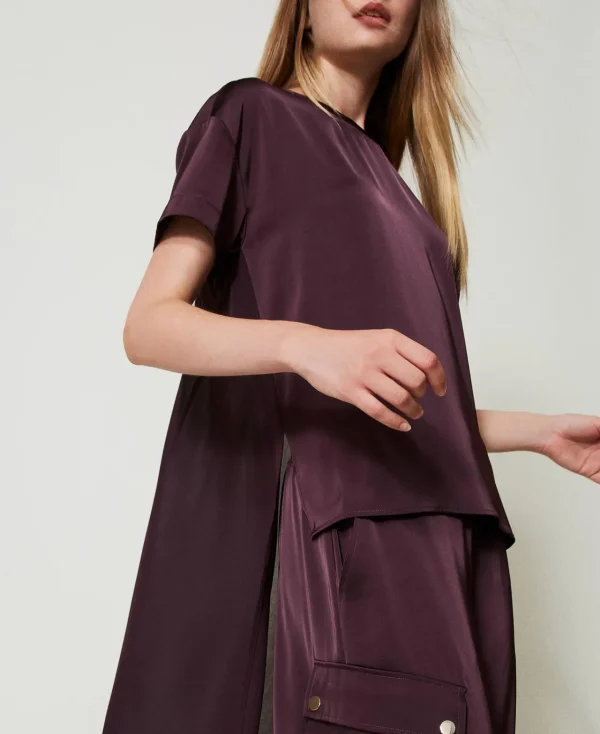 Blouses Et Chemises*TWINSET Milano Blouse Asymétrique En Satin Et Crêpe Georgette Potent Purple