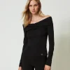 blouse_avec_col_fronc_0.webp Blouses Et Chemises*TWINSET Milano Blouse Avec Col Froncé Noir