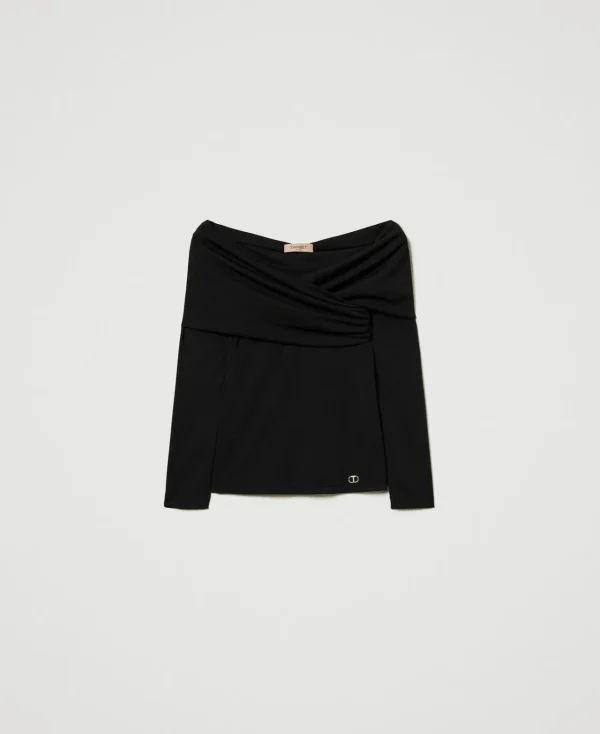 blouse_avec_col_fronc_1.webp Blouses Et Chemises*TWINSET Milano Blouse Avec Col Froncé Noir