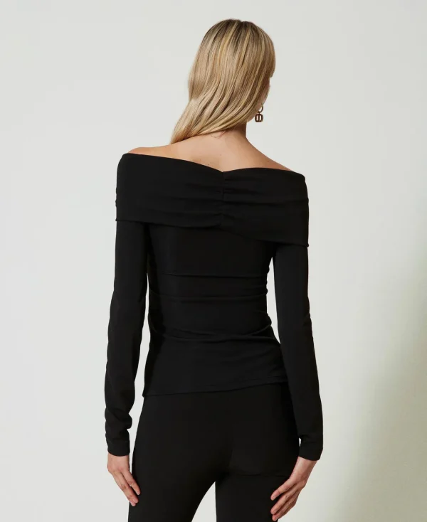 blouse_avec_col_fronc_3.webp Blouses Et Chemises*TWINSET Milano Blouse Avec Col Froncé Noir