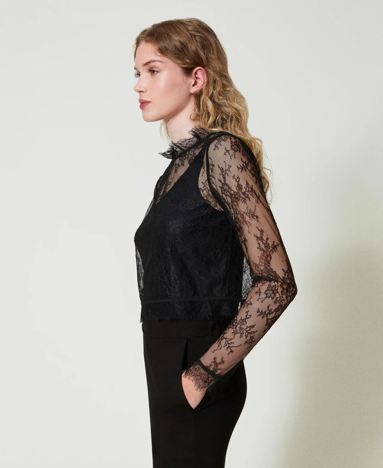 Blouses Et Chemises*TWINSET Milano Blouse Cropped En Dentelle Avec Top Noir