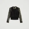 blouse_cropped_en_dentell_1.webp Blouses Et Chemises*TWINSET Milano Blouse Cropped En Dentelle Avec Top Noir