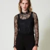 blouse_cropped_en_dentell_2.webp Blouses Et Chemises*TWINSET Milano Blouse Cropped En Dentelle Avec Top Noir