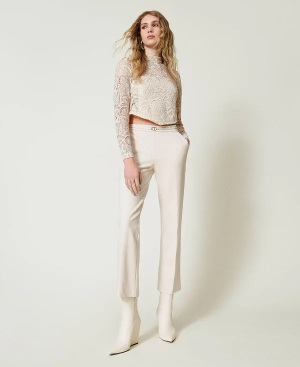 Blouses Et Chemises*TWINSET Milano Blouse Cropped En Dentelle Macramé Blanc « Old White »