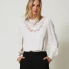 Blouses Et Chemises*TWINSET Milano Blouse En Crêpe Avec Broderie Florale Blanc « White Cream »