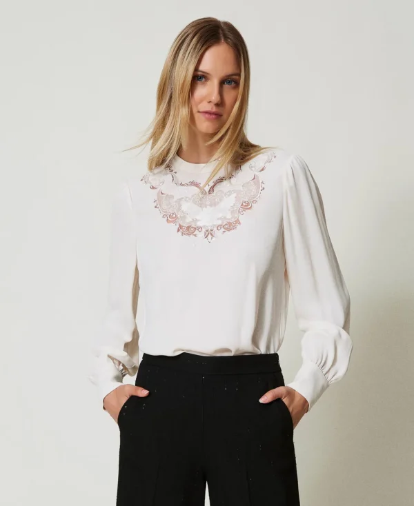 Blouses Et Chemises*TWINSET Milano Blouse En Crêpe Avec Broderie Florale Blanc « White Cream »