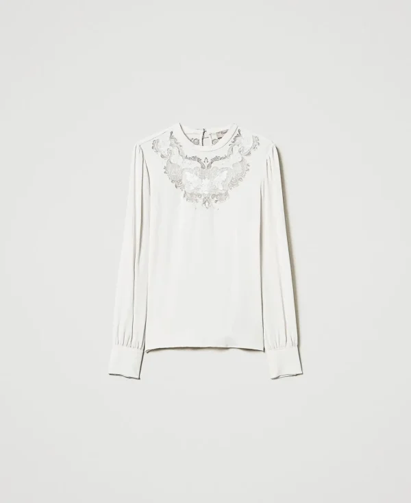 Blouses Et Chemises*TWINSET Milano Blouse En Crêpe Avec Broderie Florale Blanc « White Cream »