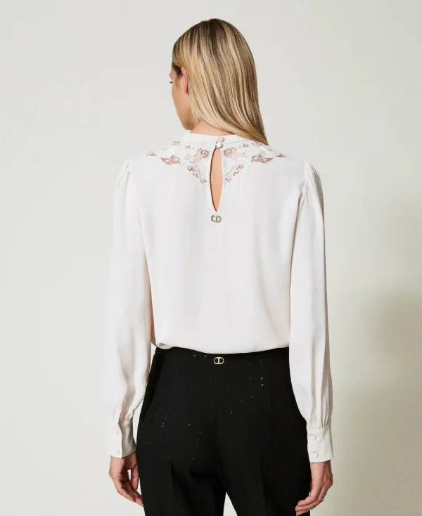 Blouses Et Chemises*TWINSET Milano Blouse En Crêpe Avec Broderie Florale Blanc « White Cream »
