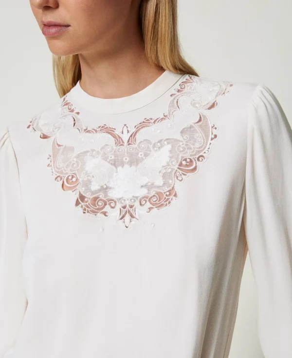 Blouses Et Chemises*TWINSET Milano Blouse En Crêpe Avec Broderie Florale Blanc « White Cream »