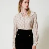 Blouses Et Chemises*TWINSET Milano Blouse En Crépon Avec Imprimé Nœuds Imprimé Nœuds Blanc « White Cream »/Noir
