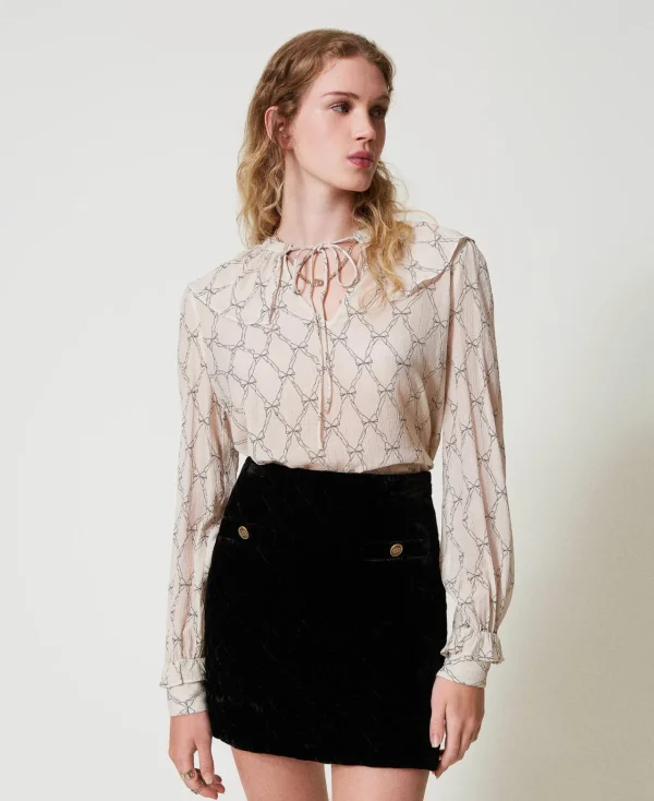 Blouses Et Chemises*TWINSET Milano Blouse En Crépon Avec Imprimé Nœuds Imprimé Nœuds Blanc « White Cream »/Noir