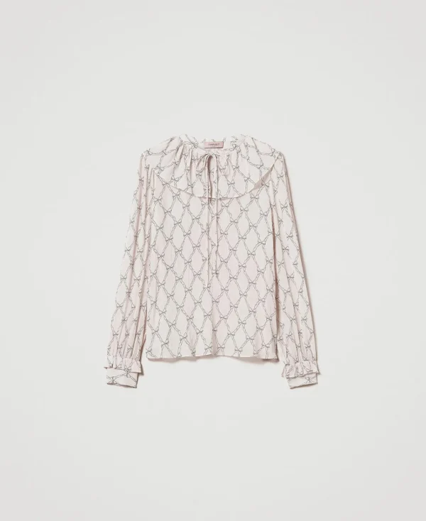 Blouses Et Chemises*TWINSET Milano Blouse En Crépon Avec Imprimé Nœuds Imprimé Nœuds Blanc « White Cream »/Noir