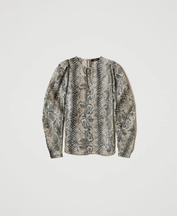 blouse_en_crpon_avec_impr_1.webp Blouses Et Chemises*TWINSET Milano Blouse En Crépon Avec Imprimé Serpent Imprimé Soft Serpent