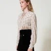 Blouses Et Chemises*TWINSET Milano Blouse En Crépon Avec Imprimé Nœuds Imprimé Nœuds Blanc « White Cream »/Noir