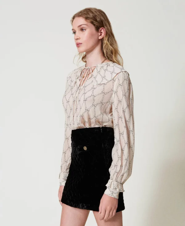 Blouses Et Chemises*TWINSET Milano Blouse En Crépon Avec Imprimé Nœuds Imprimé Nœuds Blanc « White Cream »/Noir