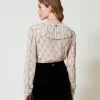 Blouses Et Chemises*TWINSET Milano Blouse En Crépon Avec Imprimé Nœuds Imprimé Nœuds Blanc « White Cream »/Noir