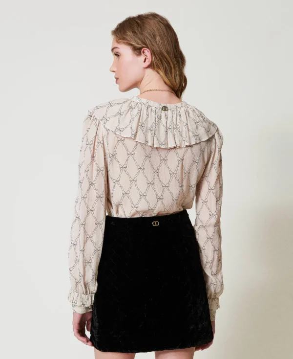 Blouses Et Chemises*TWINSET Milano Blouse En Crépon Avec Imprimé Nœuds Imprimé Nœuds Blanc « White Cream »/Noir