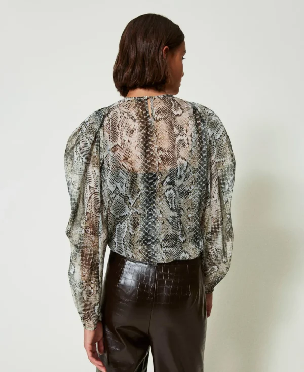 blouse_en_crpon_avec_impr_3.webp Blouses Et Chemises*TWINSET Milano Blouse En Crépon Avec Imprimé Serpent Imprimé Soft Serpent
