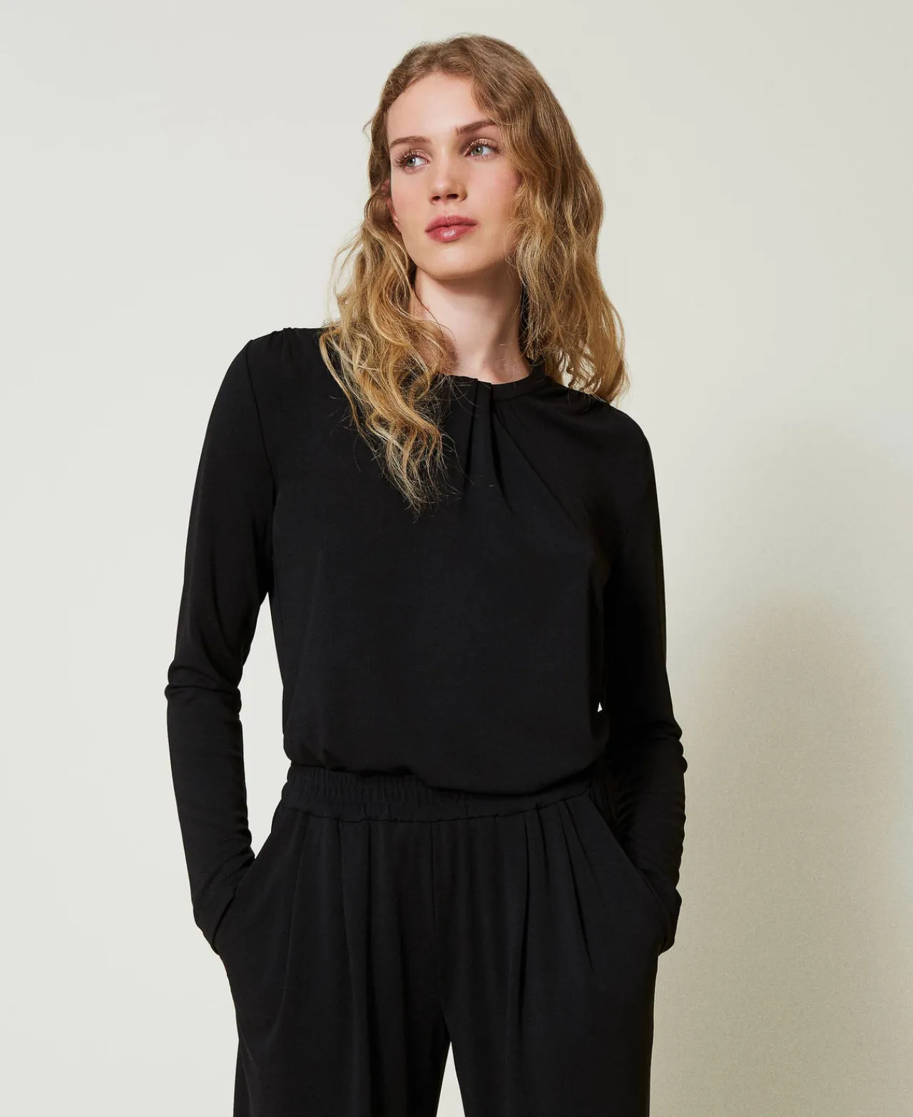 Blouses Et Chemises*TWINSET Milano Blouse En Jersey Crêpé Avec Drapé Noir