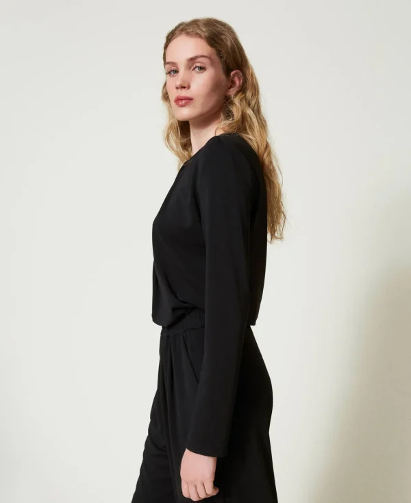 Blouses Et Chemises*TWINSET Milano Blouse En Jersey Crêpé Avec Drapé Noir