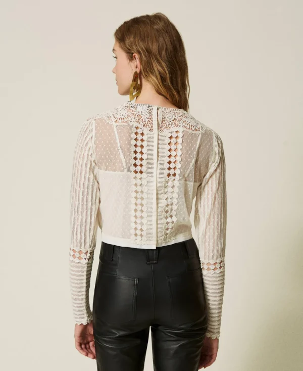 Blouses Et Chemises*TWINSET Milano Blouse En Mousseline Avec Dentelle Et Broderies Blanc Neige