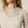 Blouses Et Chemises*TWINSET Milano Blouse En Mousseline Avec Dentelle Et Broderies Blanc Neige