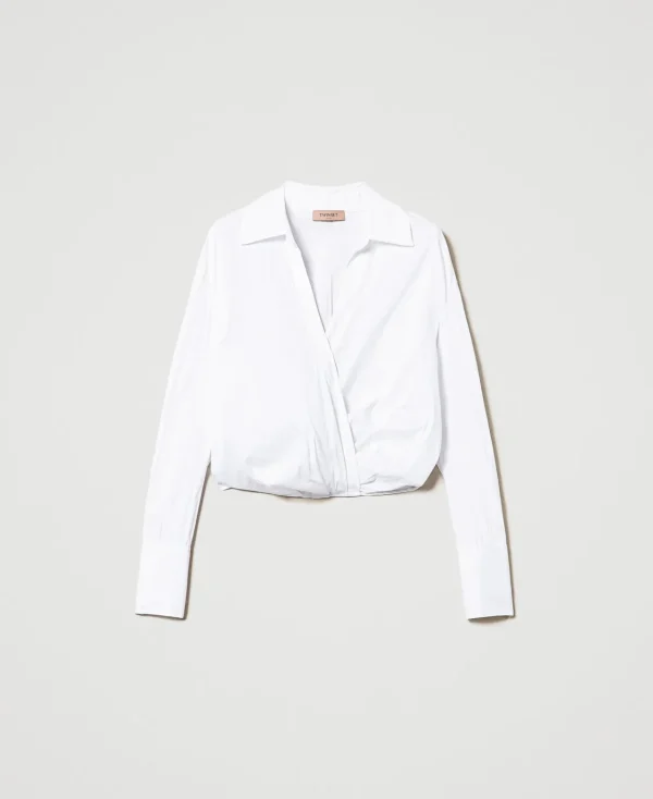 Blouses Et Chemises*TWINSET Milano Blouse En Popeline Avec Finition Croisée Blanc