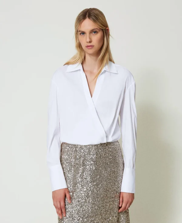 Blouses Et Chemises*TWINSET Milano Blouse En Popeline Avec Finition Croisée Blanc