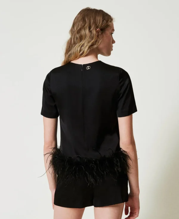 blouse_en_satin_avec_plum_3.webp Blouses Et Chemises*TWINSET Milano Blouse En Satin Avec Plumes Noir