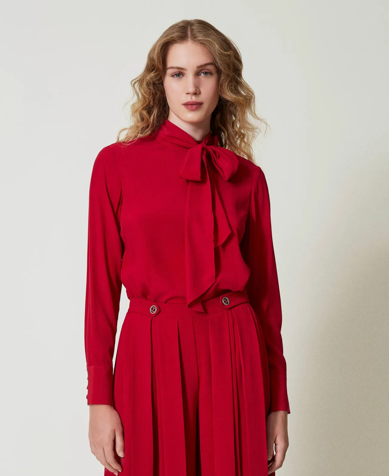 Blouses Et Chemises*TWINSET Milano Blouse En Soie Mélangée Avec Nœud Rouge Vénitien