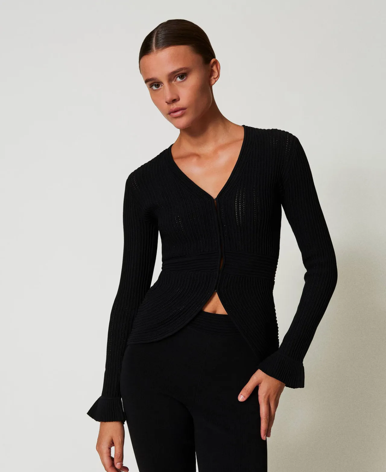 Blousons Et Doudounes | Blazers*TWINSET Milano Blouson Ajusté En Maille Avec Mélange De Points Noir