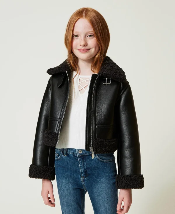 Blousons Et Manteaux*TWINSET Milano Blouson Aviateur Avec Fausse Fourrure Noir