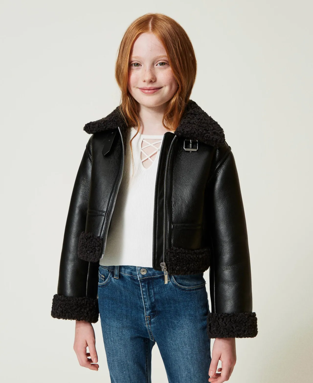 Blousons Et Manteaux*TWINSET Milano Blouson Aviateur Avec Fausse Fourrure Noir