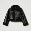 Blousons Et Manteaux*TWINSET Milano Blouson Aviateur Avec Fausse Fourrure Noir