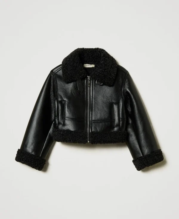 Blousons Et Manteaux*TWINSET Milano Blouson Aviateur Avec Fausse Fourrure Noir