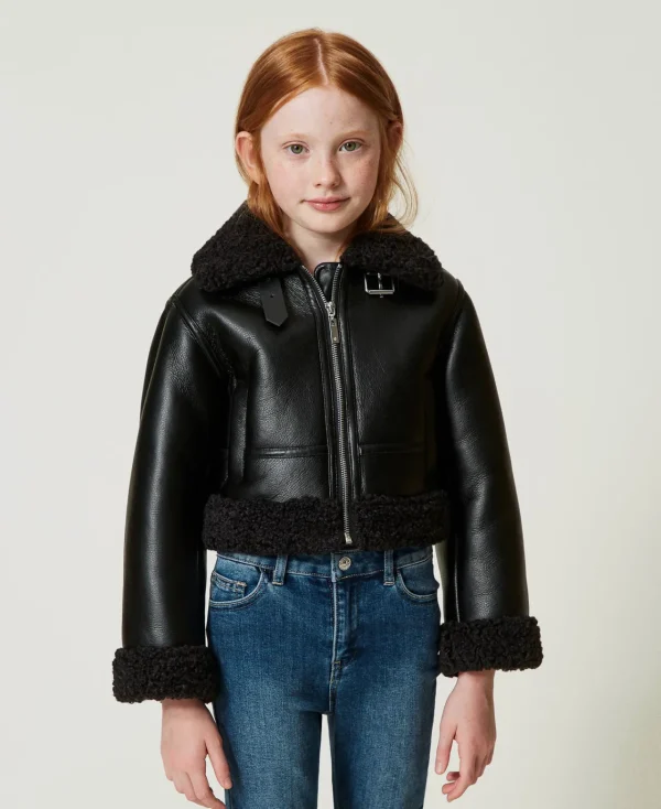 Blousons Et Manteaux*TWINSET Milano Blouson Aviateur Avec Fausse Fourrure Noir