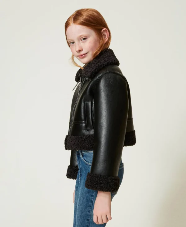 Blousons Et Manteaux*TWINSET Milano Blouson Aviateur Avec Fausse Fourrure Noir