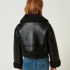 Blousons Et Manteaux*TWINSET Milano Blouson Aviateur Avec Fausse Fourrure Noir