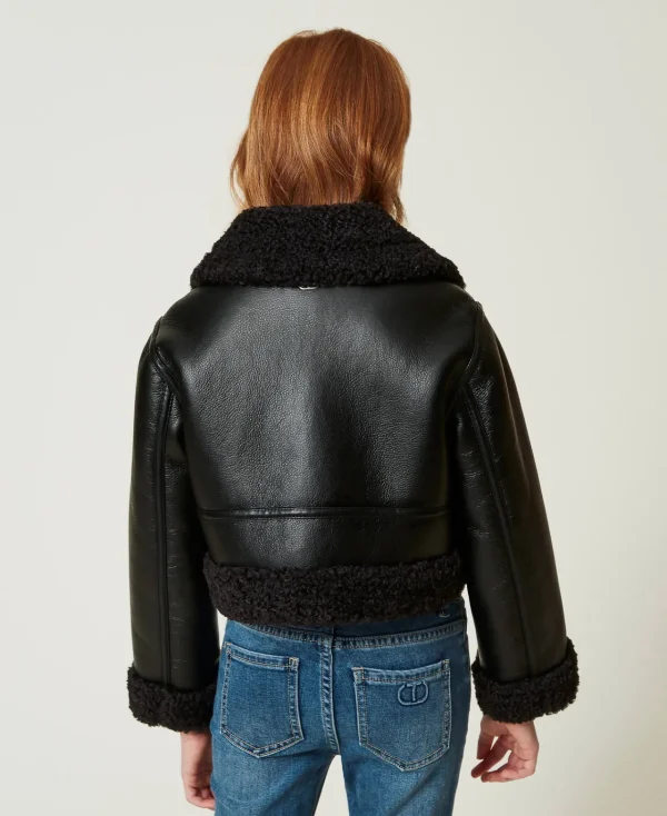 Blousons Et Manteaux*TWINSET Milano Blouson Aviateur Avec Fausse Fourrure Noir