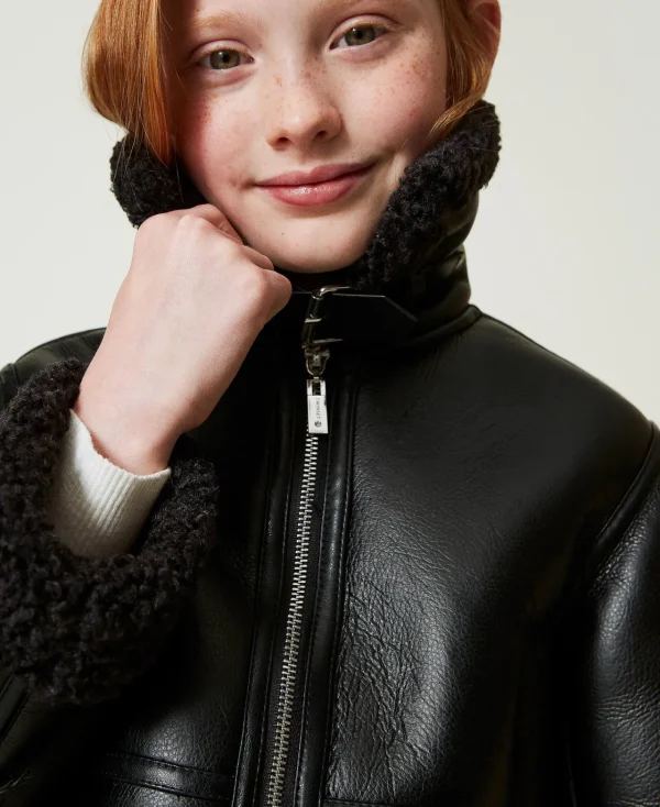 Blousons Et Manteaux*TWINSET Milano Blouson Aviateur Avec Fausse Fourrure Noir