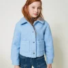 Blousons Et Manteaux*TWINSET Milano Blouson Court En Drap Bouclette Bleu « Frozen Fjord »