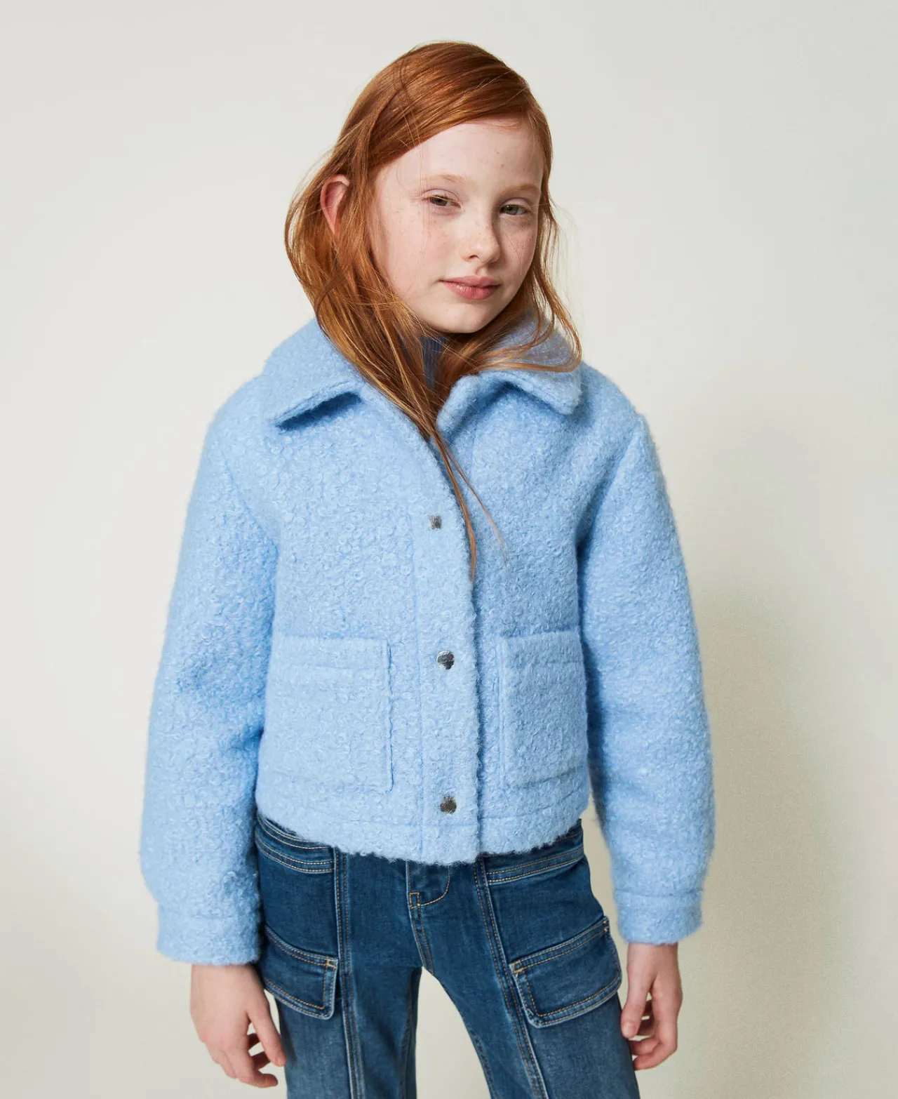 Blousons Et Manteaux*TWINSET Milano Blouson Court En Drap Bouclette Bleu « Frozen Fjord »