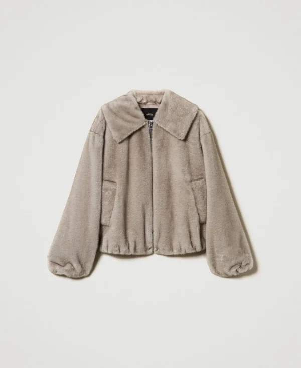Blousons Et Doudounes*TWINSET Milano Blouson Court En Fausse Fourrure Gris Fumé