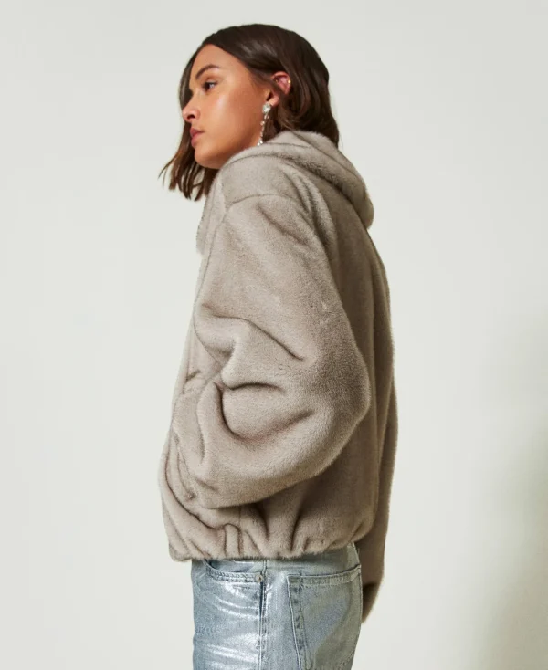 Blousons Et Doudounes*TWINSET Milano Blouson Court En Fausse Fourrure Gris Fumé
